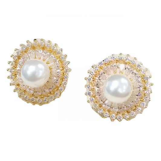 Warm Fortune Cubic Zirconia Stud Earrings for Women, Gold Plated,Gift for Her,Hypoallergenic