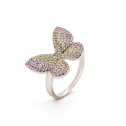 Warm Fortune Butterfly Promise Ring for Her - 18K Gold Plated Cubic Zirconia, Fashion Statement Jewelry for Women, Size 8