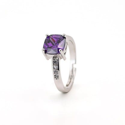 Warm Fortune Cushion Cut Amethyst Engagement Ring for Women - 18K Silver Plated Cubic Zirconia, Proposal & Birthday Gift Jewelry, Size 7-8