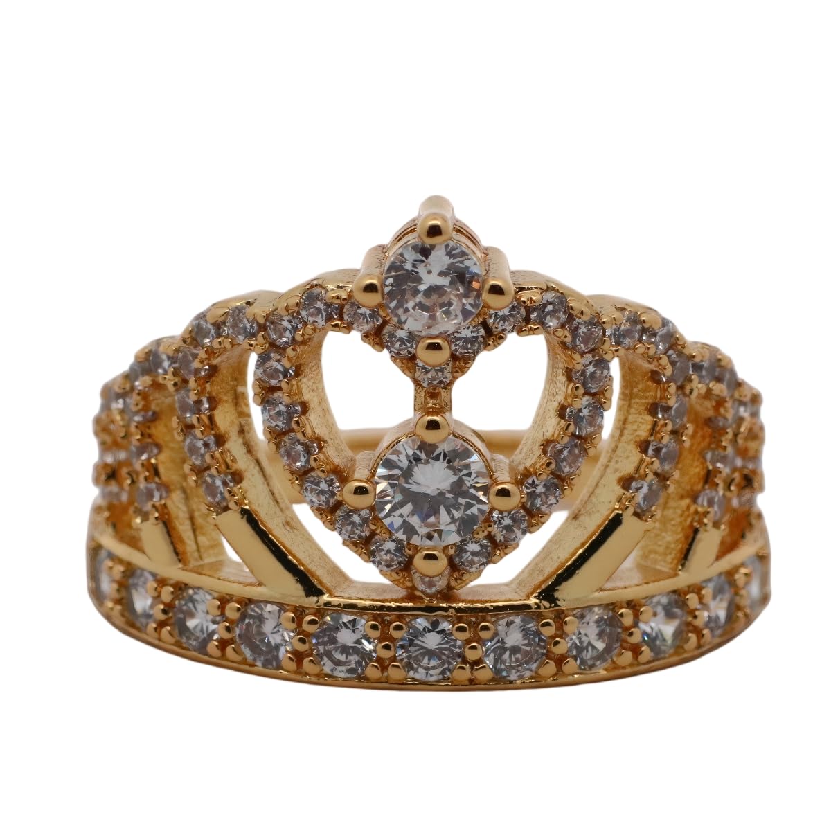 Warm Fortune Gold Plated Cubic Zirconia Band Ring, Hip Hop Street Style For Man or Women Fashion Jewelry