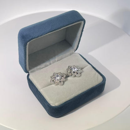 Warm Fortune 18K Gold Plated Flower Cubic Zirconia Stud Earrings for Women Hypoallergenic - Valentine's Day, Mother's Day, Birthday Gift for Her