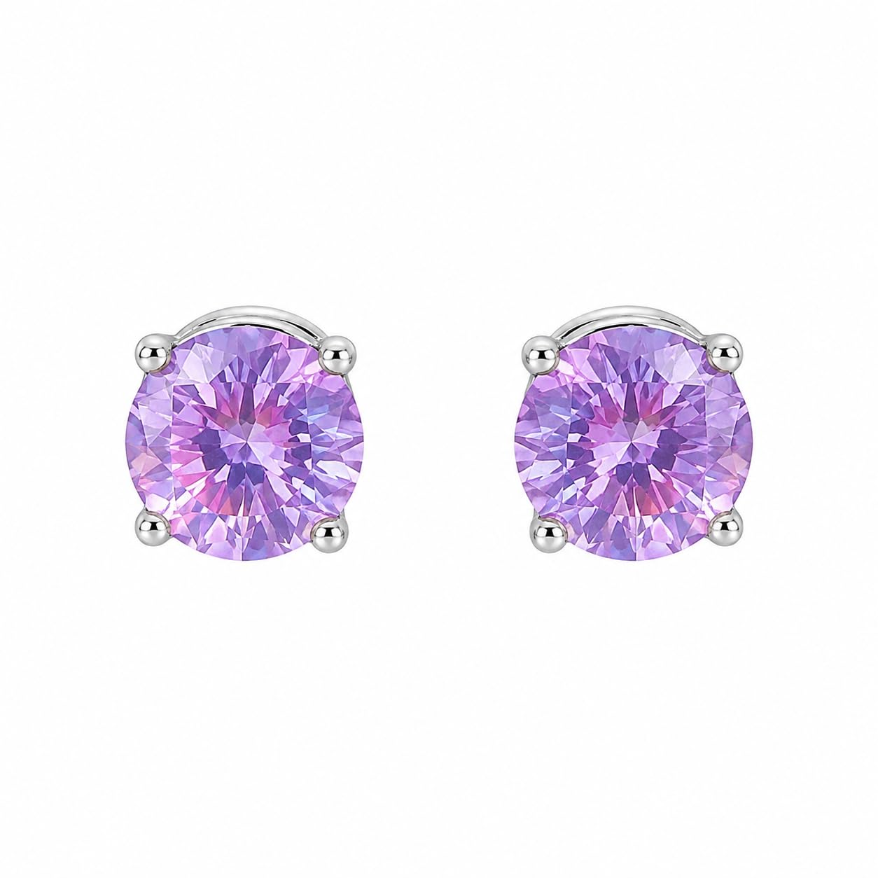 Warm Fortune 18K White Gold Plated Purple CZ Stud Earrings for Women