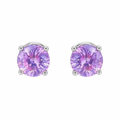 Warm Fortune 18K White Gold Plated Purple CZ Stud Earrings for Women