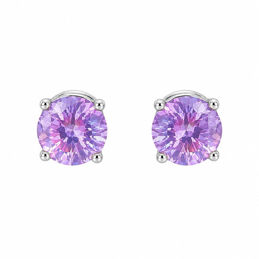 Warm Fortune 18K White Gold Plated Purple CZ Stud Earrings for Women