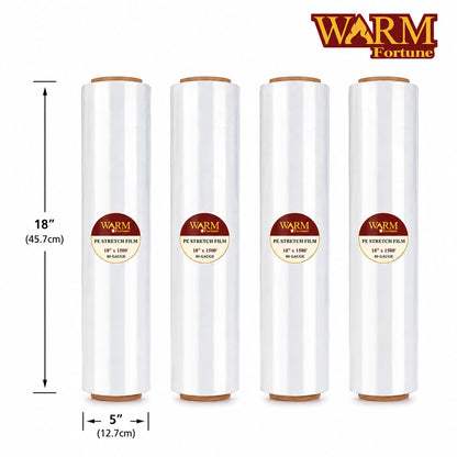 Warm Fortune 4 Rolls Clear Stretch Wrap Film 18” x 1500 feet Plastic Wrap for Moving, Packing, Shipping & Storage Heavy Duty Industrial Cling Film for Boxes and Furniture