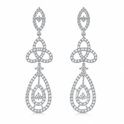 Warm Fortune 18K White Gold Plated CZ Knot Teardrop Dangle Earrings