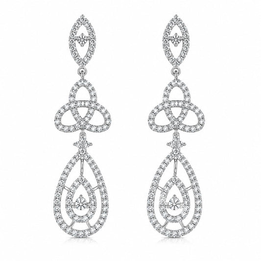 Warm Fortune 18K White Gold Plated CZ Knot Teardrop Dangle Earrings