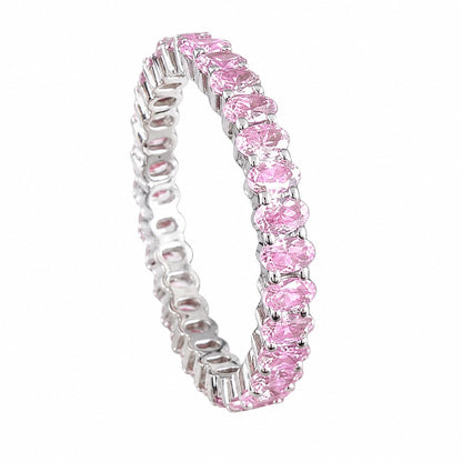 Warm Fortune Full Eternity Oval Cut Pave Band Statement Ring for Women, 18K White Gold Plated Claw Set Cubic Zirconia Stackable Fashion Jewelry, Size 5-8