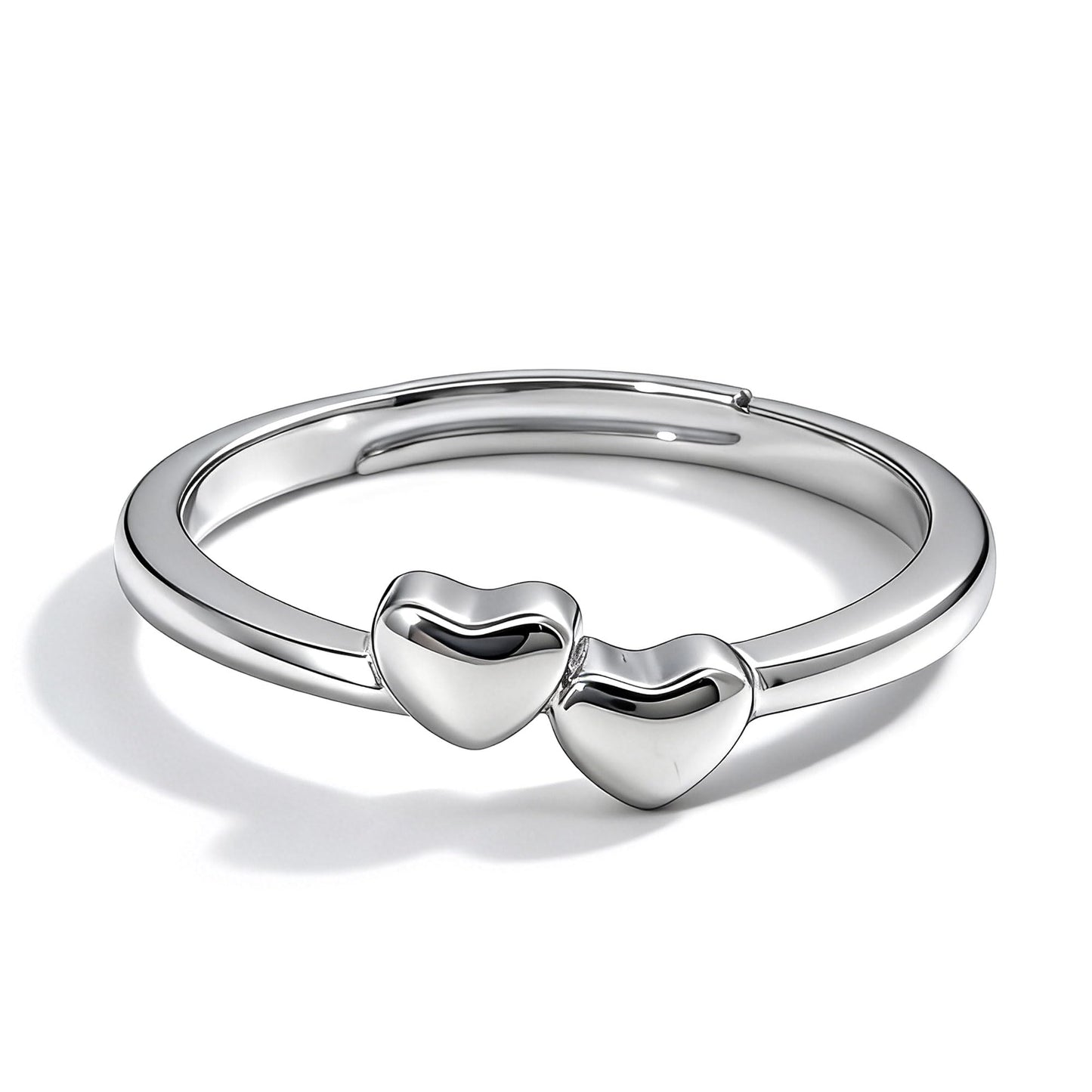 Warm Fortune Double Heart Promise Ring for Her - 18K Gold Plated Cubic Zirconia, Stackable Gift Valentine's Day, Fashion & Daily Elegant Wear, Adjustable