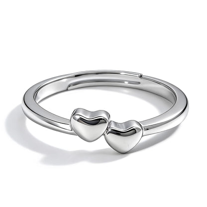 Warm Fortune Double Heart Promise Ring for Her - 18K Gold Plated Cubic Zirconia, Stackable Gift Valentine's Day, Fashion & Daily Elegant Wear, Adjustable