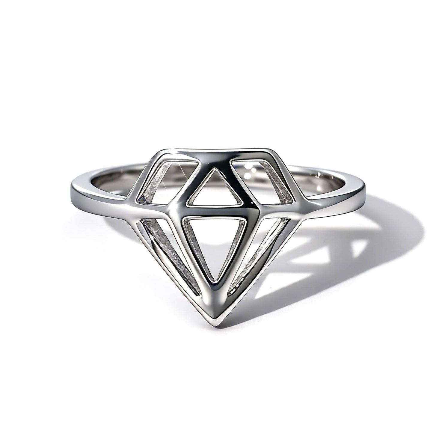 Warm Fortune Geometric Diamond-Shaped Statement Ring for Women, 18K Gold Plated Openwork Hollow Band, Dainty Fashion Cocktail Jewelry