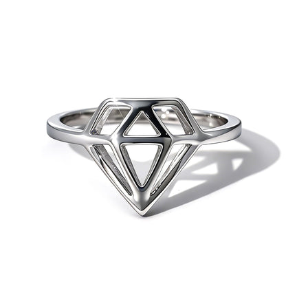 Warm Fortune Geometric Diamond-Shaped Statement Ring for Women, 18K Gold Plated Openwork Hollow Band, Dainty Fashion Cocktail Jewelry