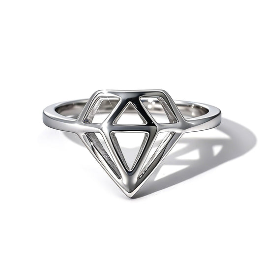 Warm Fortune Geometric Diamond-Shaped Statement Ring for Women, 18K Gold Plated Openwork Hollow Band, Dainty Fashion Cocktail Jewelry