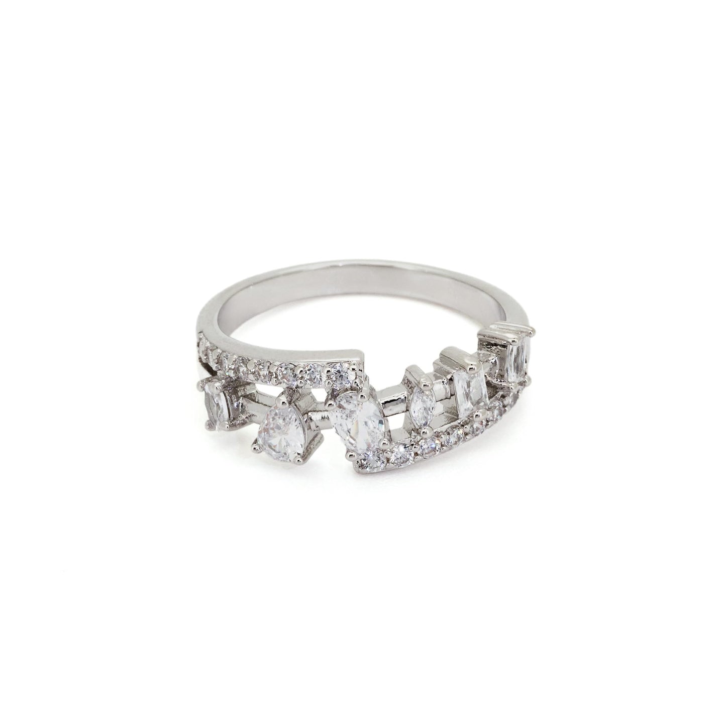 Warm Fortune Open Shank Mixed Shape Cubic Zirconia Ring for Women,18K Gold Plated Multi-cut CZ Casual Statement Jewelry