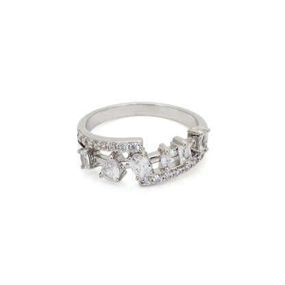 Warm Fortune Open Shank Mixed Shape Cubic Zirconia Ring for Women,18K Gold Plated Multi-cut CZ Casual Statement Jewelry