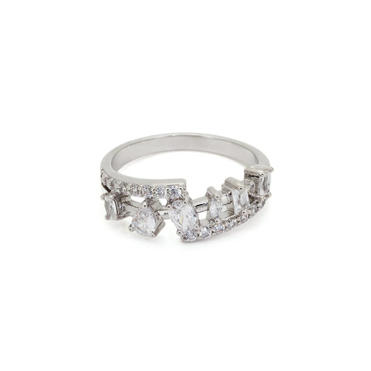 Warm Fortune Open Shank Mixed Shape Cubic Zirconia Ring for Women,18K Gold Plated Multi-cut CZ Casual Statement Jewelry
