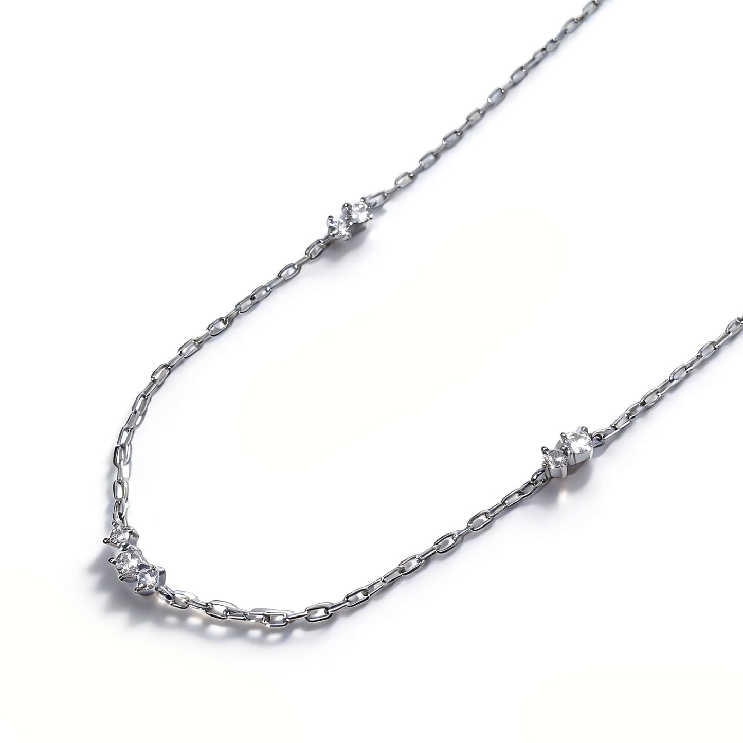 Warm Fortune Cubic Zirconia Station Chain Necklace for Women: 18K Gold Plated, Adjustable Chain (18") with Sparkling CZ | Elegant & Versatile, an Ideal Layered Piece