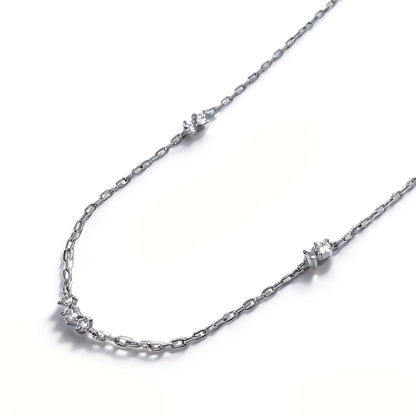 Warm Fortune Cubic Zirconia Station Chain Necklace for Women: 18K Gold Plated, Adjustable Chain (18") with Sparkling CZ | Elegant & Versatile, an Ideal Layered Piece