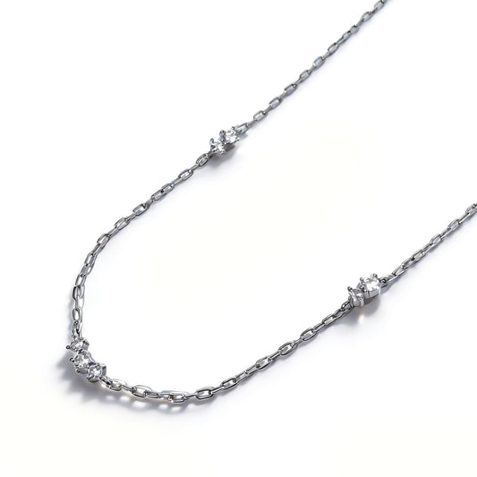 Warm Fortune Cubic Zirconia Station Chain Necklace for Women: 18K Gold Plated, Adjustable Chain (18") with Sparkling CZ | Elegant & Versatile, an Ideal Layered Piece