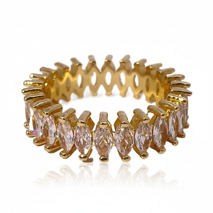 Warm Fortune Round Cut Eternity Band Eternity Ring for Her - 18K Gold Plated Cubic Zirconia,  Anniversary &Valentine's Day Gift, Timeless Promise & Wedding Jewelry, Size 7-12