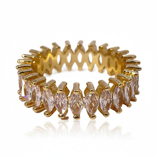 Warm Fortune Round Cut Eternity Band Eternity Ring for Her - 18K Gold Plated Cubic Zirconia,  Anniversary &Valentine's Day Gift, Timeless Promise & Wedding Jewelry, Size 7-12