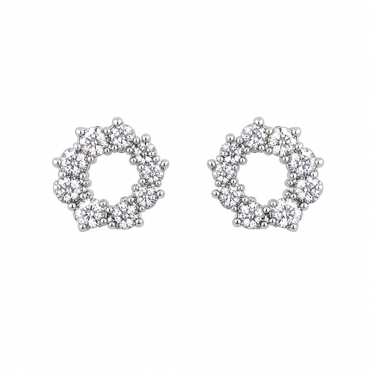 Warm Fortune 18K Gold Plated Hollow Circular Full Pavé Cubic Zirconia Stud Earrings for Adult Women Hypoallergenic Daily & Occasion Gift Jewelry