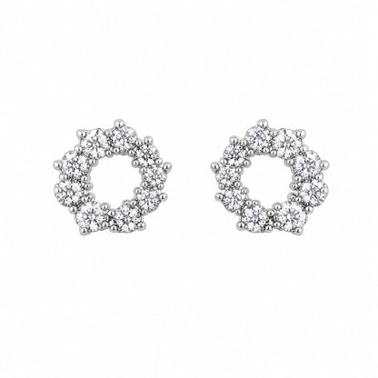 Warm Fortune 18K Gold Plated Hollow Circular Full Pavé Cubic Zirconia Stud Earrings for Adult Women Hypoallergenic Daily & Occasion Gift Jewelry