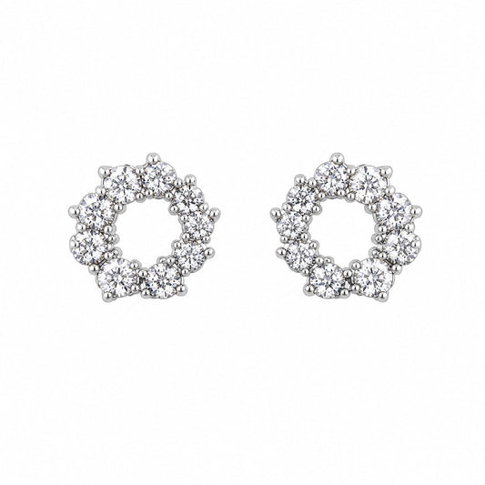 Warm Fortune 18K Gold Plated Hollow Circular Full Pavé Cubic Zirconia Stud Earrings for Adult Women Hypoallergenic Daily & Occasion Gift Jewelry