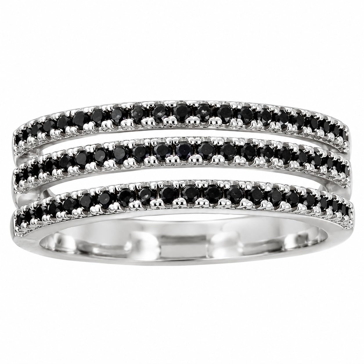 Warm Fortune Three‑Row Paved CZ Band Ring for Women, 18K White Gold Plated Full‑Eternity Cubic Zirconia Statement Band, Dainty Elegant Jewelry, Size 7-9