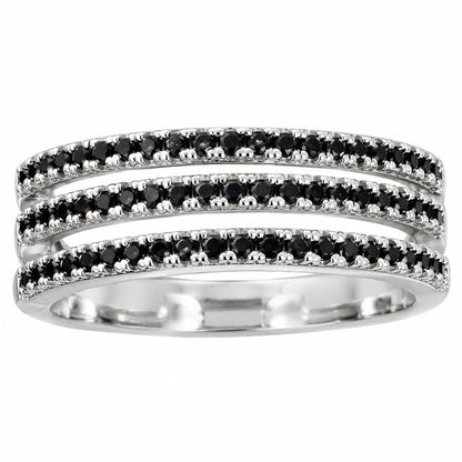 Warm Fortune Three‑Row Paved CZ Band Ring for Women, 18K White Gold Plated Full‑Eternity Cubic Zirconia Statement Band, Dainty Elegant Jewelry, Size 7-9