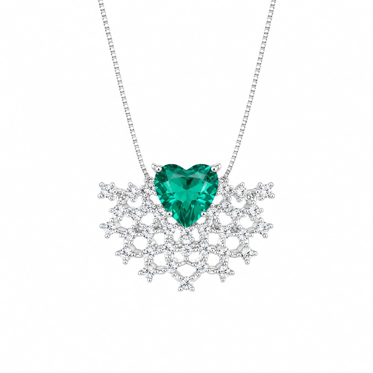 Warm Fortune Heart Snowflake Pendant Necklace for Women, 18K White Gold Plated, 18 Inch Chain with Sparkling CZ, A Dazzling Statement for Glamorous Events