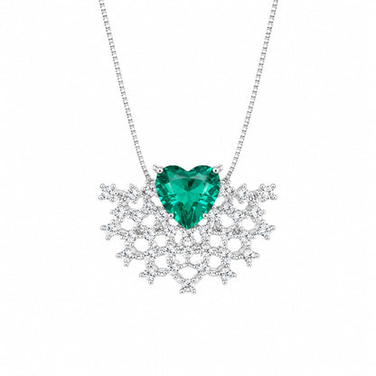 Warm Fortune Heart Snowflake Pendant Necklace for Women, 18K White Gold Plated, 18 Inch Chain with Sparkling CZ, A Dazzling Statement for Glamorous Events