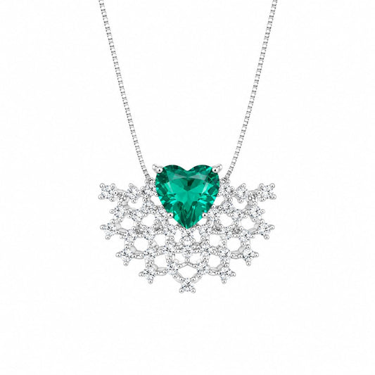 Warm Fortune Heart Snowflake Pendant Necklace for Women, 18K White Gold Plated, 18 Inch Chain with Sparkling CZ, A Dazzling Statement for Glamorous Events