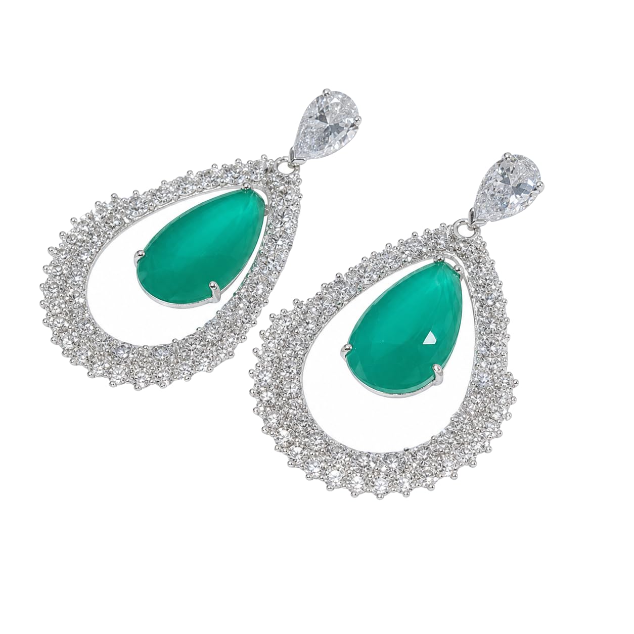 Warm Fortune 18K Gold Plated Green Teardrop Cubic Zirconia Drop Earrings for Women Hypoallergenic - Valentine's Day, Mother's Day, Birthday Gift for Her