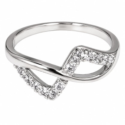 Warm Fortune Cross-Over CZ Ring for Women, 18K White Gold Plated Round Cubic Zirconia Pave Band, Dainty Elegant Jewelry