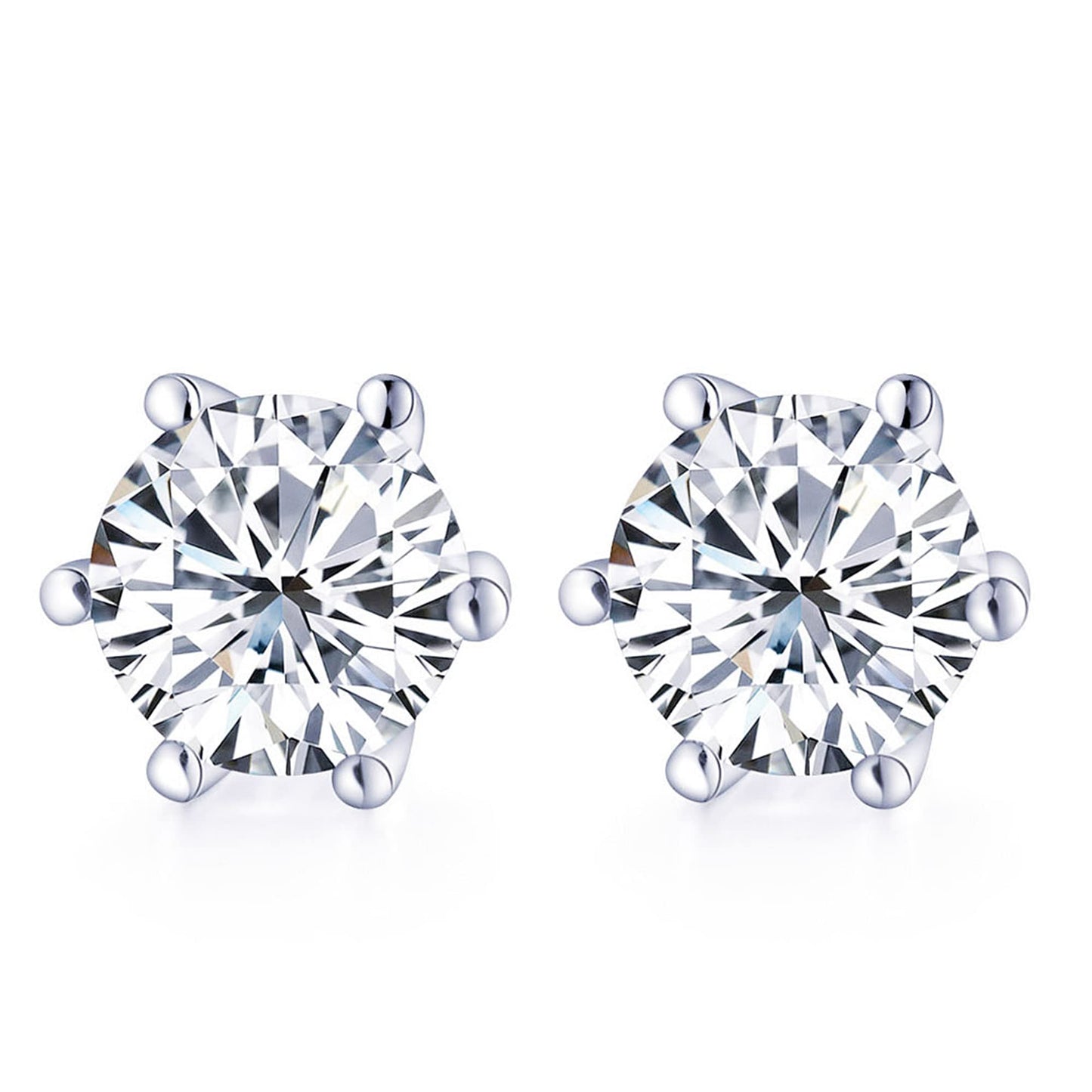 Warm Fortune Moissanite Stud Earrings for Women, 0.5/1.0ct DE VVS Lab Created, 6-Prong Brilliant Round Cut Solitaire, 925 Sterling Silver with 18K White Gold Plated Hypoallergenic