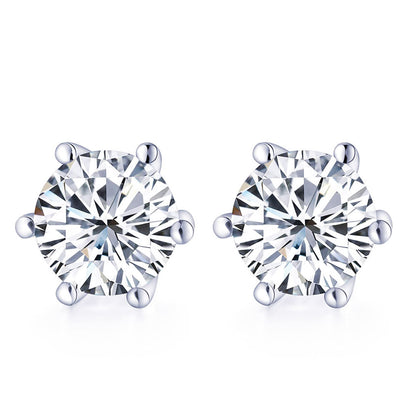 Warm Fortune Moissanite Stud Earrings for Women, 0.5/1.0ct DE VVS Lab Created, 6-Prong Brilliant Round Cut Solitaire, 925 Sterling Silver with 18K White Gold Plated Hypoallergenic