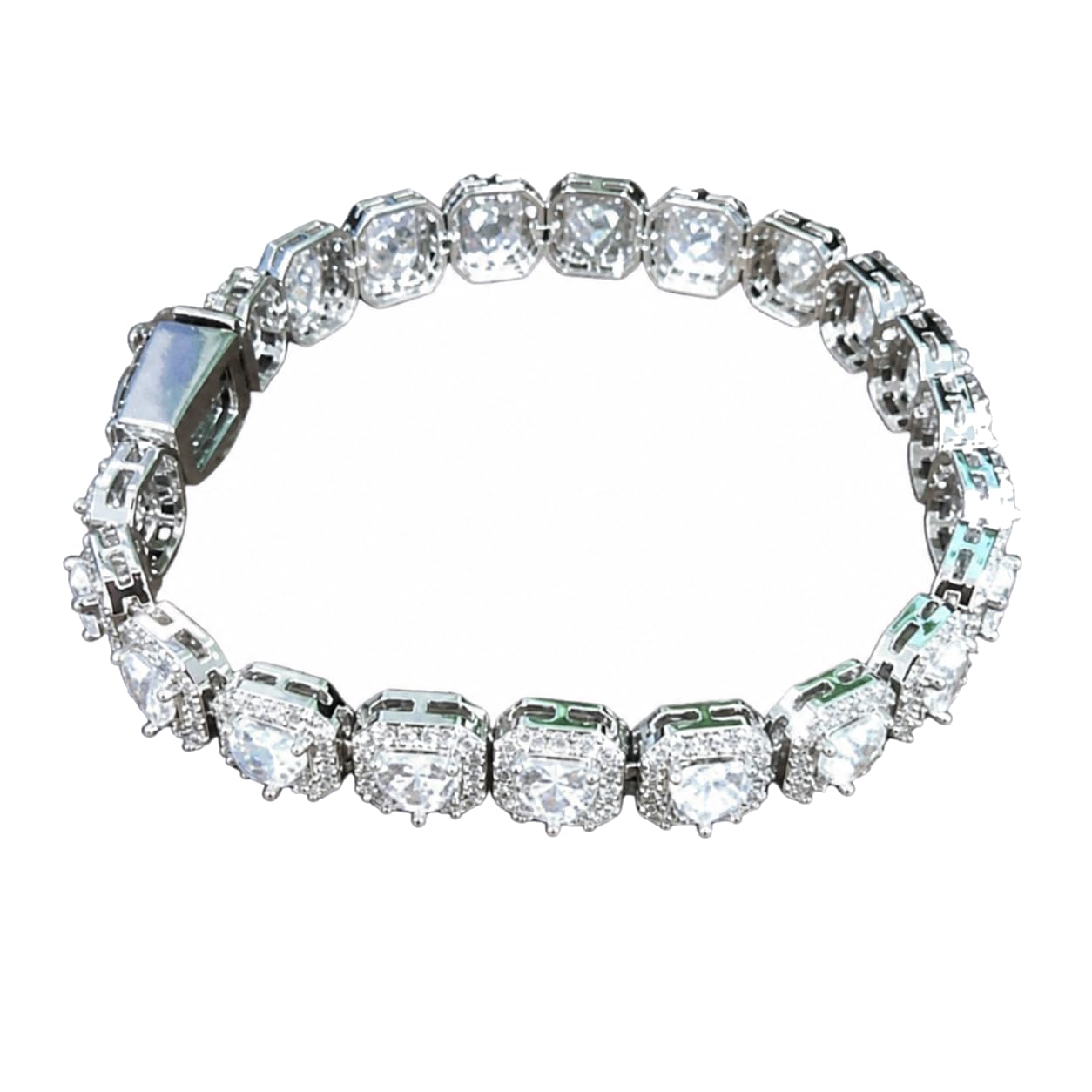Warm Fortune Pear-Cut Halo Tennis Bracelet for Women, White Gold Plated 9 Inch Linked Design with Sparkling Cubic Zirconia