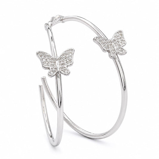 Warm Fortune 18K Gold Plated Butterfly Cubic Zirconia Hoop Earrings for Women Hypoallergenic - Valentine's Day, Mother's Day, Birthday Gift for Her