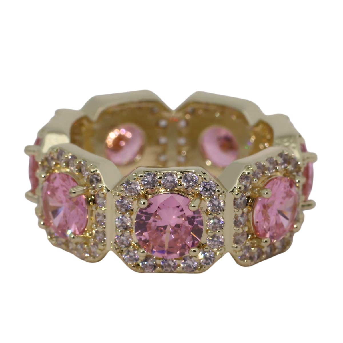 Warm Fortune Gold Plated Cubic Zirconia Band Ring, Hip Hop Street Style For Man or Women Fashion Jewelry