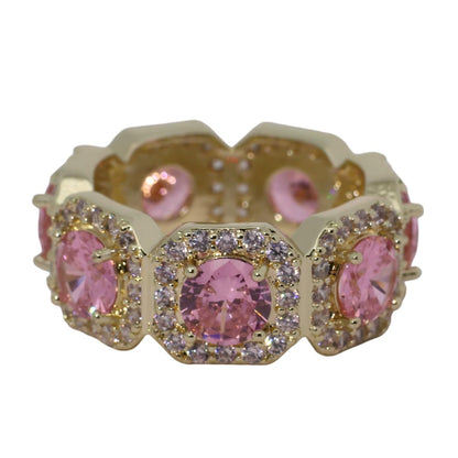 Warm Fortune Gold Plated Cubic Zirconia Band Ring, Hip Hop Street Style For Man or Women Fashion Jewelry