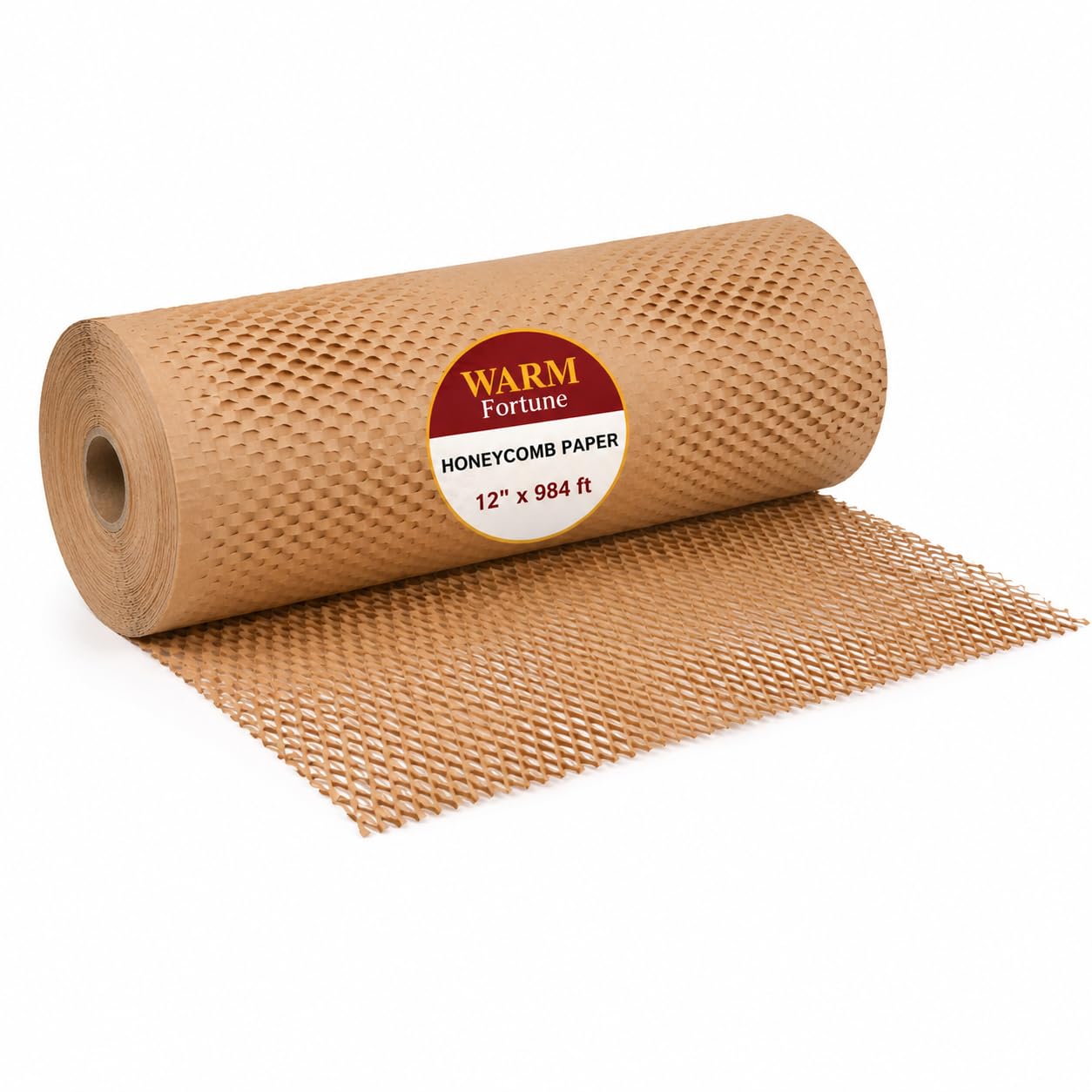 Warm Fortune Honeycomb Packing Paper Roll 12" x 984 Ft, Brown Kraft Honeycomb Cushioning Wrap for Moving, Shipping, Packing, Wrapping, Void Fill, Eco Friendly Packaging and Protective Paper