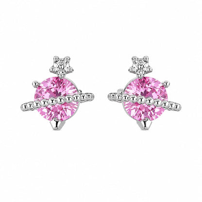 Warm Fortune 18K White Gold Plated Pink CZ Orbital Stud Earrings for Women