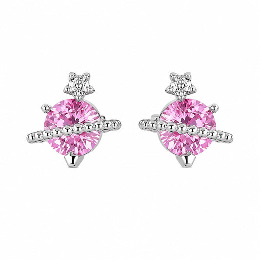 Warm Fortune 18K White Gold Plated Pink CZ Orbital Stud Earrings for Women