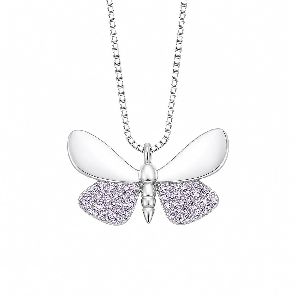 Warm Fortune Butterfly Pendant Necklace for Women, 18K White Gold Plated, 18 Inch Chain with Sparkling CZ, Elegant & Versatile Layering Jewelry