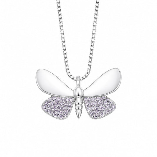 Warm Fortune Butterfly Pendant Necklace for Women, 18K White Gold Plated, 18 Inch Chain with Sparkling CZ, Elegant & Versatile Layering Jewelry