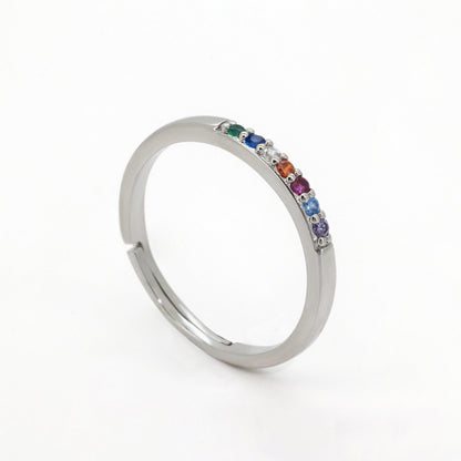 Warm Fortune 18K Gold Plated Rainbow CZ Stackable Ring, Dainty Half Eternity Band with Multicolor Stones for Women