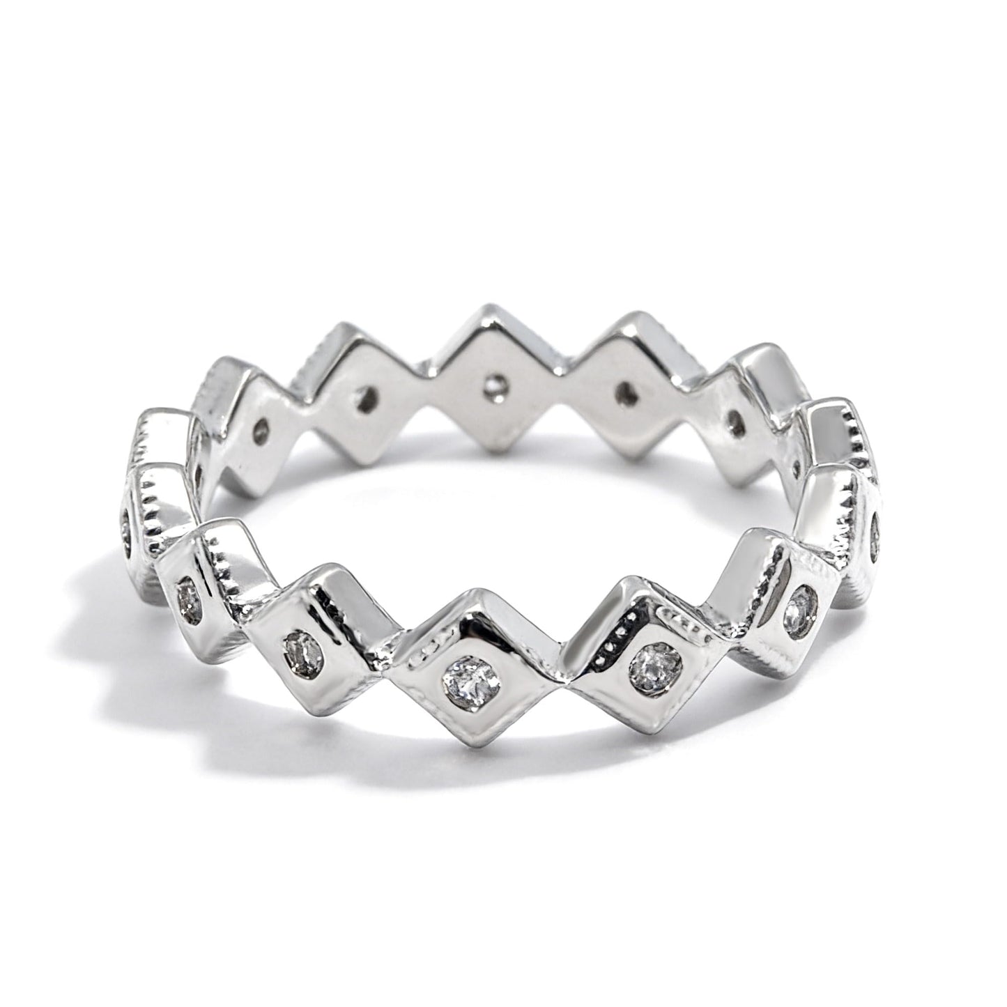 Warm Fortune Geometric Square Wave Ring for Women, 18K Gold Plated Band with Sparkling CZ, Dainty Stackable Statement Jewelry，Size 6-7