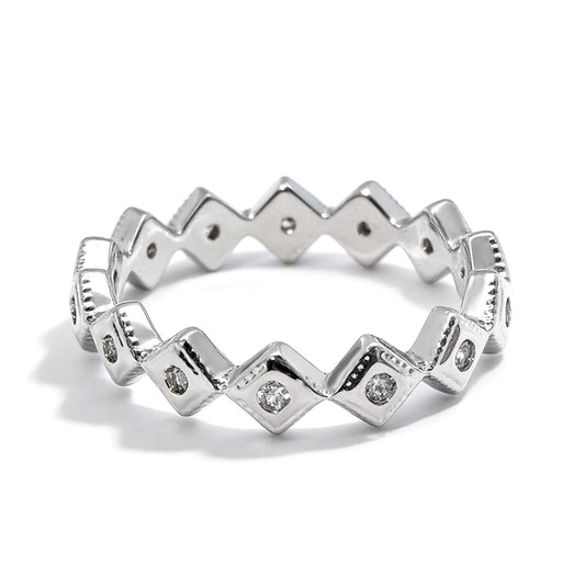 Warm Fortune Geometric Square Wave Ring for Women, 18K Gold Plated Band with Sparkling CZ, Dainty Stackable Statement Jewelry，Size 6-7
