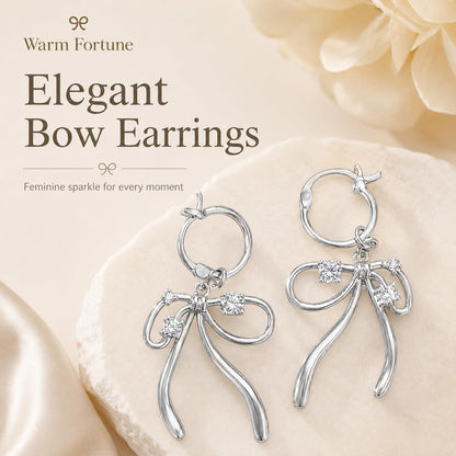 Warm Fortune Hypoallergenic CZ Bow Hoop Earrings, 18K White Gold Plated